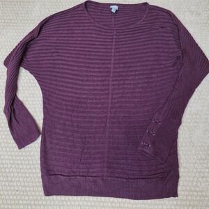 Soho NY & Co Jeans Ribbed Sweater Womens XL Burgundy Dolman Knit Lightweight GUC